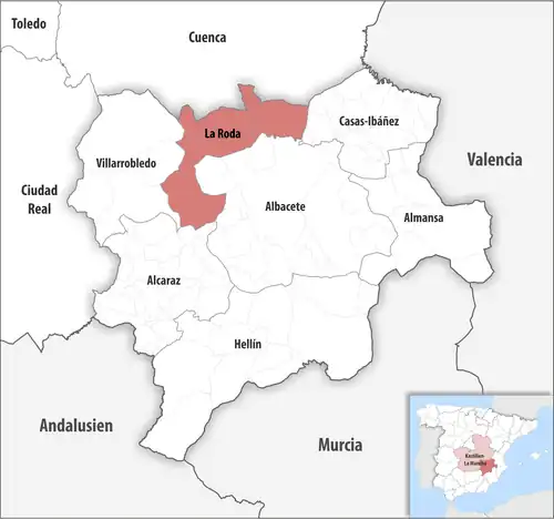 Die Lage des Gerichtsbezirk La Roda in der Provinz&nbsp;Albacete