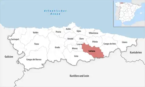 Die Lage des Gerichtsbezirk Laviana in der Provinz Asturien