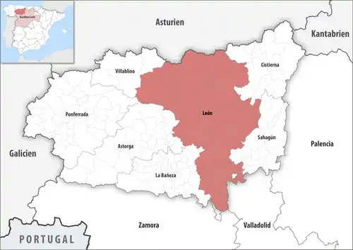 Die Lage des Gerichtsbezirk León in der Provinz&nbsp;León