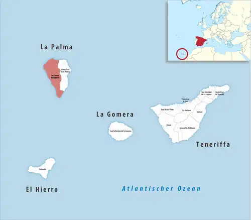 Die Lage des Gerichtsbezirk Los Llanos de Aridane in der Provinz&nbsp;Santa&nbsp;Cruz&nbsp;de&nbsp;Tenerife