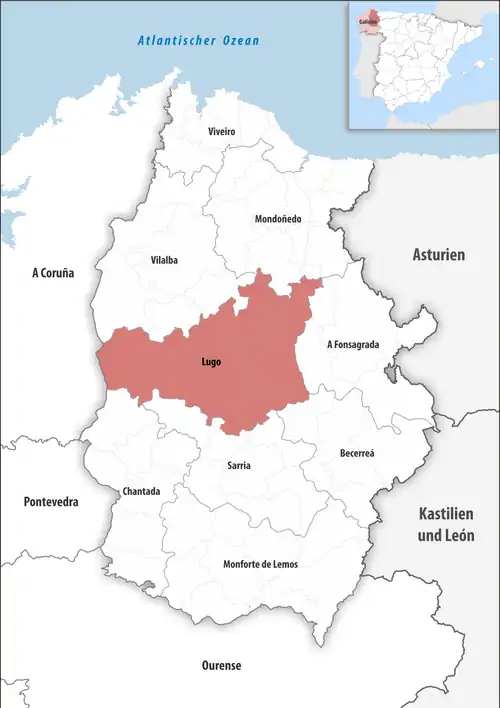Die Lage des Gerichtsbezirk Lugo in der Provinz Lugo