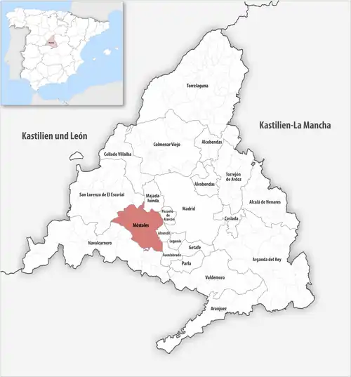 Die Lage des Gerichtsbezirk Móstoles in der autonomen&nbsp;Gemeinschaft&nbsp;Madrid