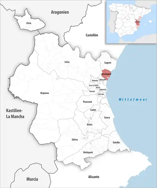 Die Lage des Gerichtsbezirk Massamagrell in der Provinz&nbsp;Valencia