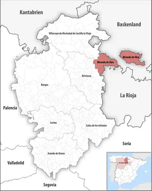 Die Lage des Gerichtsbezirk Miranda de Ebro in der Provinz&nbsp;Burgos