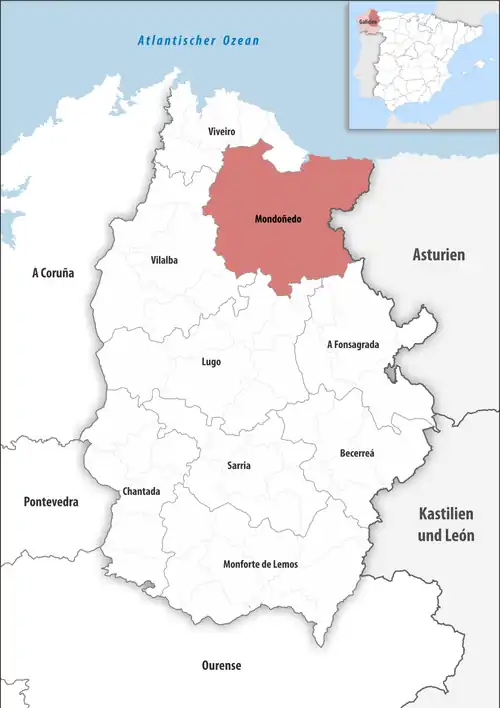 Die Lage des Gerichtsbezirk Mondoñedo in der Provinz&nbsp;Lugo
