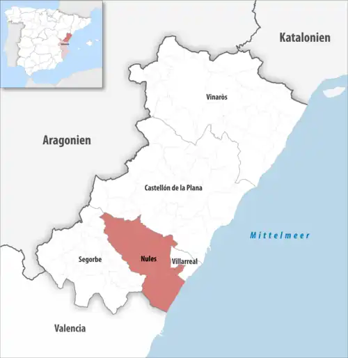 Die Lage des Gerichtsbezirk Nules in der Provinz&nbsp;Castellón
