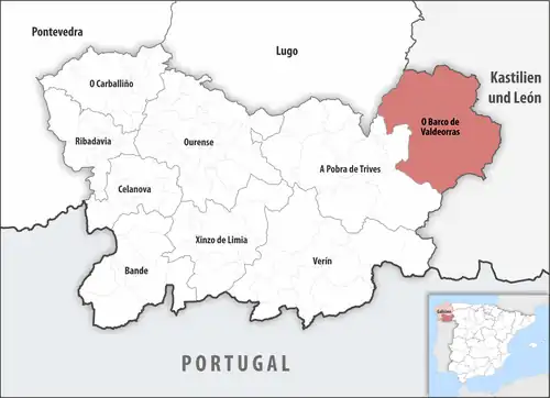 Die Lage des Gerichtsbezirk O Barco de Valdeorras in der Provinz&nbsp;Ourense