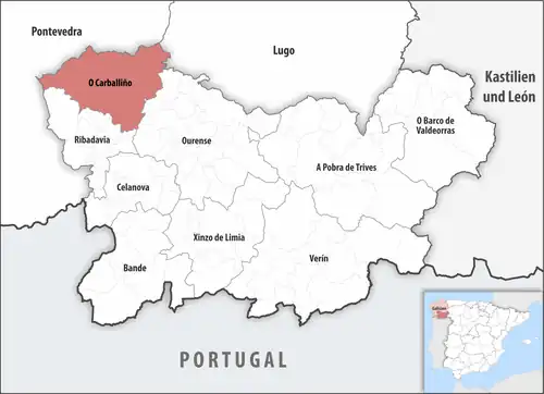 Die Lage des Gerichtsbezirk O Carballiño in der Provinz&nbsp;Ourense