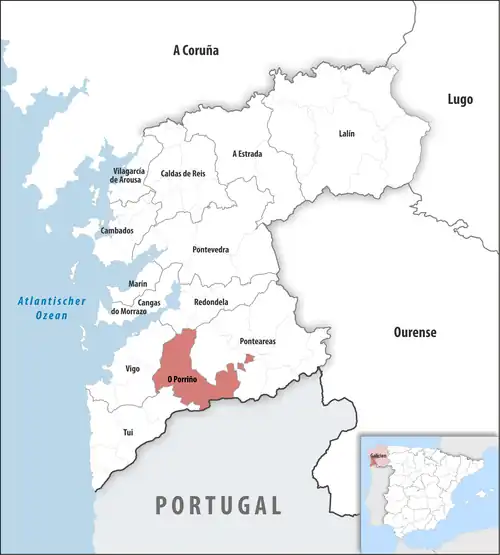 Die Lage des Gerichtsbezirk O Porriño in der Provinz&nbsp;Pontevedra
