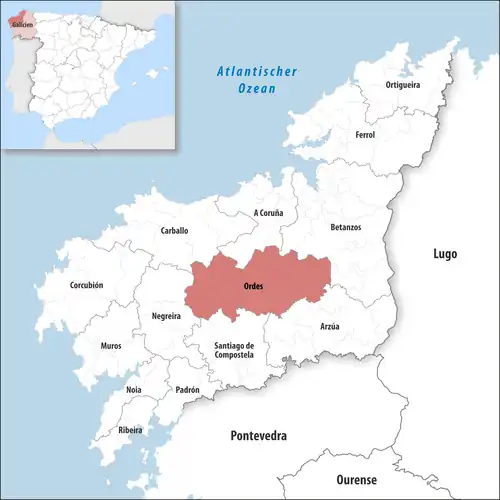 Die Lage des Gerichtsbezirk Ordes in der Provinz A Coruña
