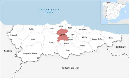 Die Lage des Gerichtsbezirk Oviedo in der Provinz Asturien
