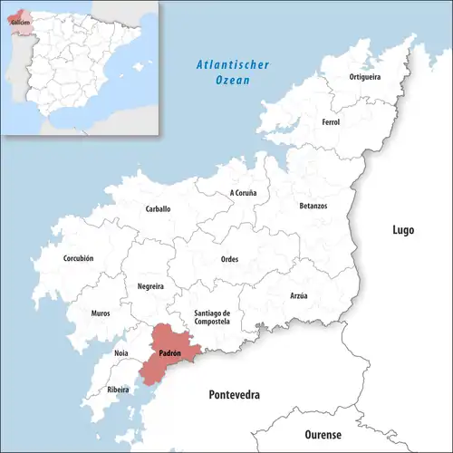 Die Lage des Gerichtsbezirk Padrón in der Provinz A Coruña
