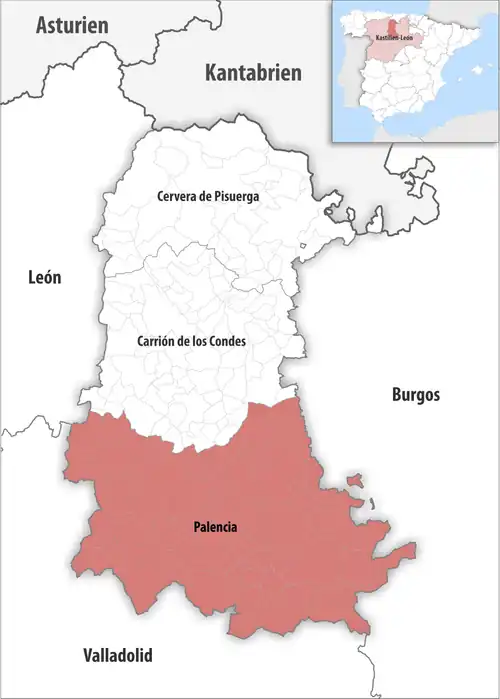 Die Lage des Gerichtsbezirk Palencia in der Provinz&nbsp;Palencia