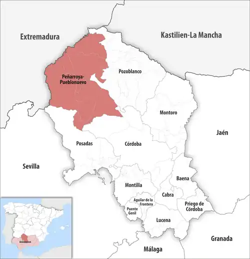 Die Lage des Gerichtsbezirk Peñarroya-Pueblonuevo in der Provinz&nbsp;Córdoba
