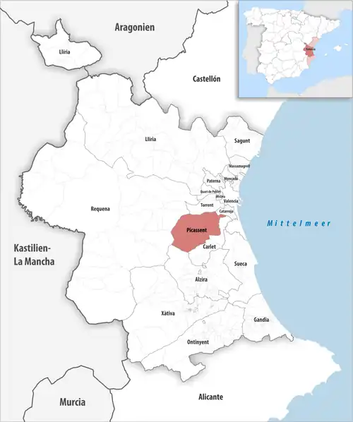 Die Lage des Gerichtsbezirk Picassent in der Provinz&nbsp;Valencia