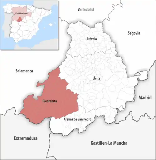 Die Lage des Gerichtsbezirk Piedrahíta in der Provinz&nbsp;Ávila