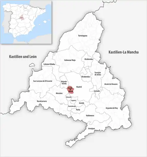 Die Lage des Gerichtsbezirk Pozuelo de Alarcón in der autonomen&nbsp;Gemeinschaft&nbsp;Madrid