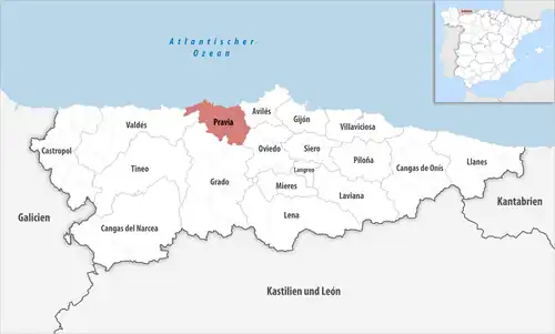 Die Lage des Gerichtsbezirk Pravia in der Provinz&nbsp;Asturien