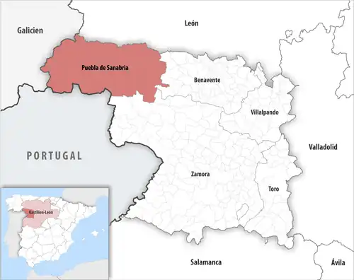 Die Lage des Gerichtsbezirk Puebla de Sanabria in der Provinz&nbsp;Zamora