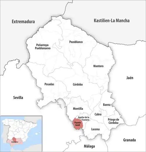 Die Lage des Gerichtsbezirk Puente Genil in der Provinz Córdoba
