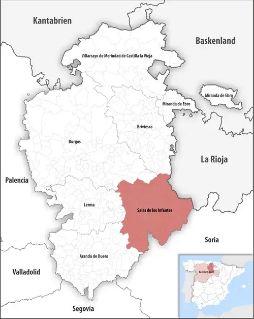 Die Lage des Gerichtsbezirk Salas de los Infantes in der Provinz&nbsp;Burgos