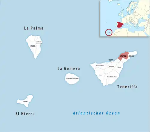 Die Lage des Gerichtsbezirk San Cristóbal de La Laguna in der Provinz Santa Cruz de Tenerife