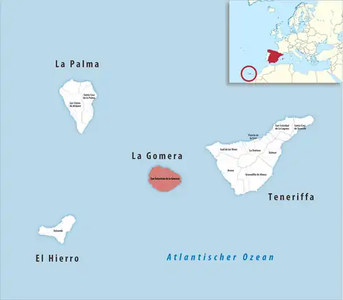Die Lage des Gerichtsbezirk San Sebastián de la Gomera in der Provinz&nbsp;Santa&nbsp;Cruz&nbsp;de&nbsp;Tenerife