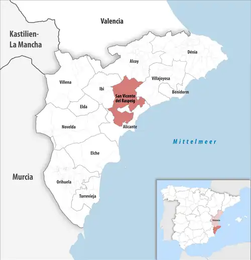 Die Lage des Gerichtsbezirk San Vicente del Raspeig in der Provinz Alicante