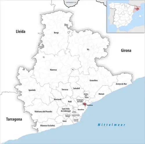 Die Lage des Gerichtsbezirk Santa Coloma de Gramenet in der Provinz&nbsp;Barcelona