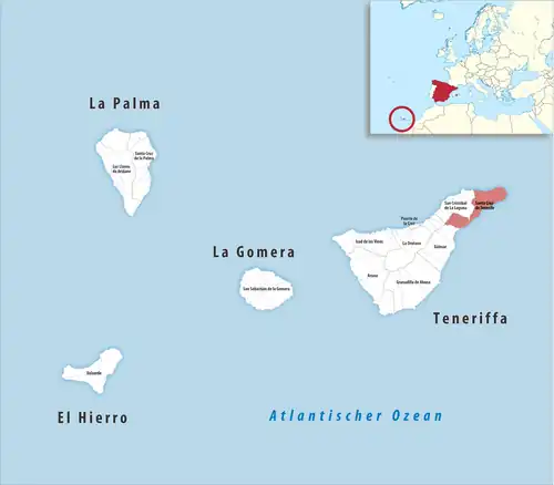 Die Lage des Gerichtsbezirk Santa Cruz de Tenerife in der Provinz&nbsp;Santa&nbsp;Cruz&nbsp;de&nbsp;Tenerife