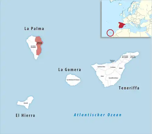 Die Lage des Gerichtsbezirk Santa Cruz de la Palma in der Provinz Santa Cruz de Tenerife