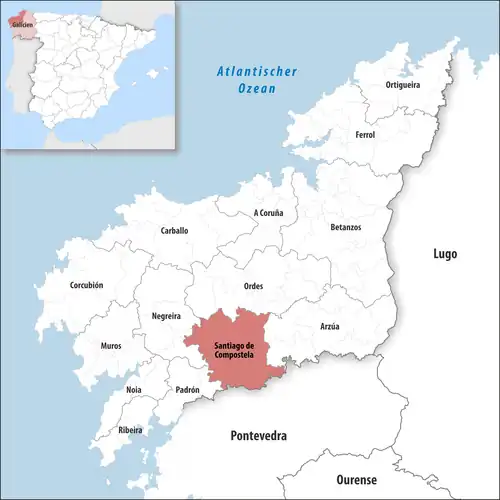 Die Lage des Gerichtsbezirk Santiago de Compostela in der Provinz&nbsp;A Coruña
