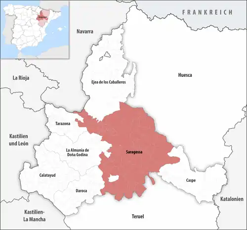 Die Lage des Gerichtsbezirk Saragossa in der Provinz&nbsp;Saragossa