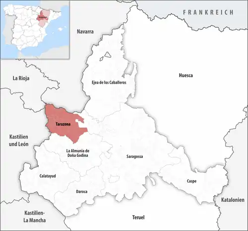 Die Lage des Gerichtsbezirk Tarazona in der Provinz Saragossa