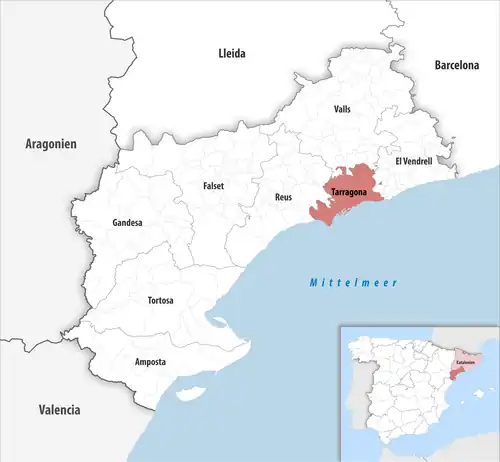 Die Lage des Gerichtsbezirk Tarragona in der Provinz&nbsp;Tarragona