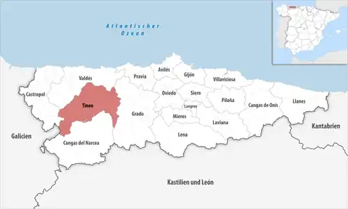 Die Lage des Gerichtsbezirk Tineo in der Provinz&nbsp;Asturien