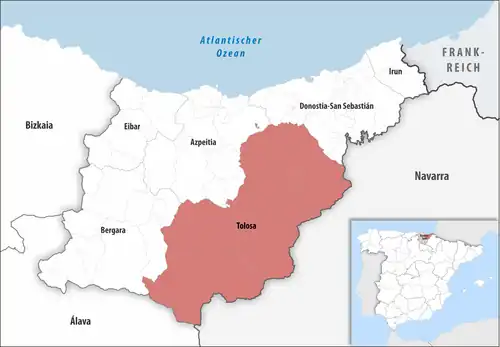 Die Lage des Gerichtsbezirk Tolosa in der Provinz&nbsp;Gipuzkoa