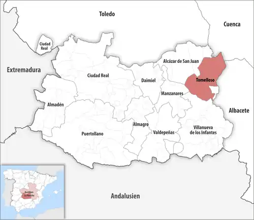 Die Lage des Gerichtsbezirk Tomelloso in der Provinz&nbsp;Ciudad Real