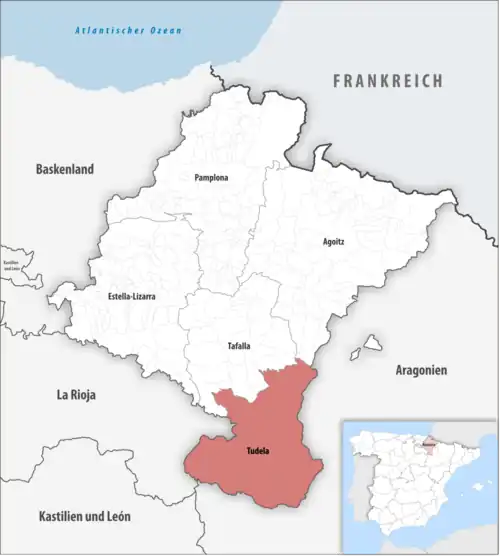 Die Lage des Gerichtsbezirk Tudela in der autonomen Gemeinschaft Navarra