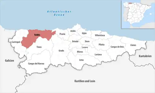 Die Lage des Gerichtsbezirk Valdés in der Provinz&nbsp;Asturien