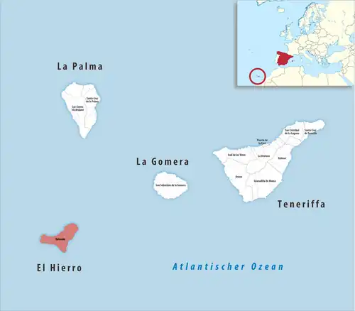 Die Lage des Gerichtsbezirk Valverde in der Provinz Santa Cruz de Tenerife