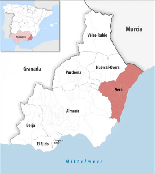 Die Lage des Gerichtsbezirk Vera in der Provinz Almería