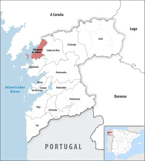 Die Lage des Gerichtsbezirk Vilagarcía de Arousa in der Provinz&nbsp;Pontevedra
