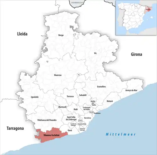 Die Lage des Gerichtsbezirk Vilanova i la Geltrú in der Provinz&nbsp;Barcelona