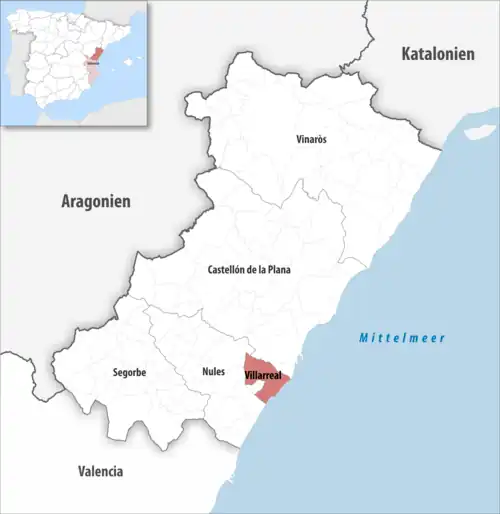 Die Lage des Gerichtsbezirk Villarreal in der Provinz Castellón