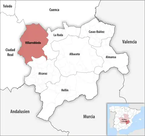 Die Lage des Gerichtsbezirk Villarrobledo in der Provinz&nbsp;Albacete