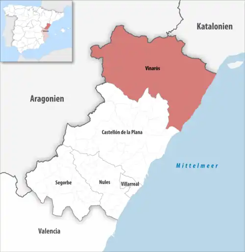 Die Lage des Gerichtsbezirk Vinaròs in der Provinz Castellón