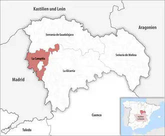 Die Lage der Comarca La Campiña in der Provinz Guadalajara