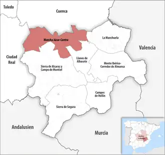 Die Lage der Comarca Mancha Júcar-Centro in der Provinz Albacete