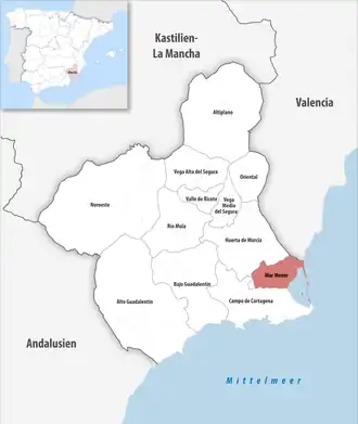 Die Lage der Comarca Mar Menor in der autonomen Gemeinschaft Murcia